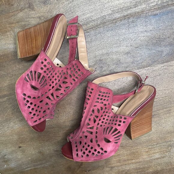 Anthropologie Klub Nico Filifera Slingback Heels Size 9 Brazil Stacked Heel - Picture 2 of 10